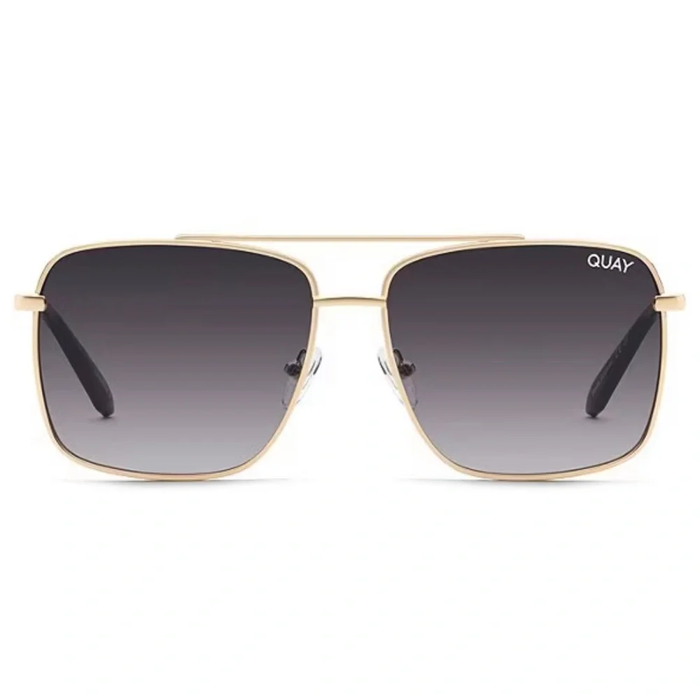 QUAY Hot Take Sunglasses Gold Frame Smoke Gradient Lenses Square Aviators Unisex